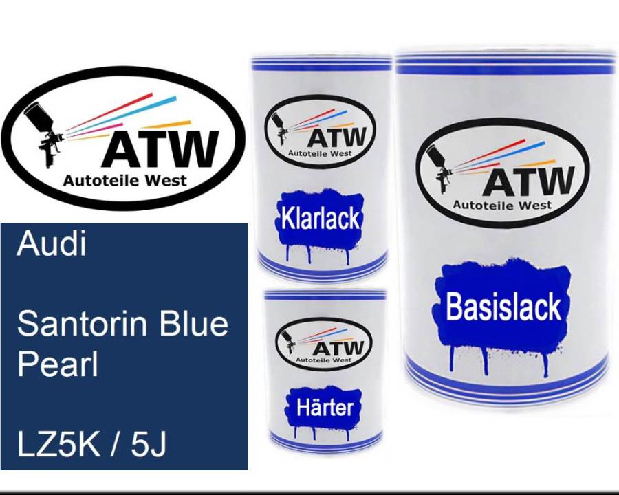 Audi, Santorin Blue Pearl, LZ5K / 5J: 500ml Lackdose + 500ml Klarlack + 250ml Härter - Set, von ATW Autoteile West.